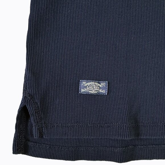 Lauren Ralph Lauren Capri Navy Top SzS Cotton V-Neck Cap Sleeve Y2K Casual Elena - Picture 3 of 6